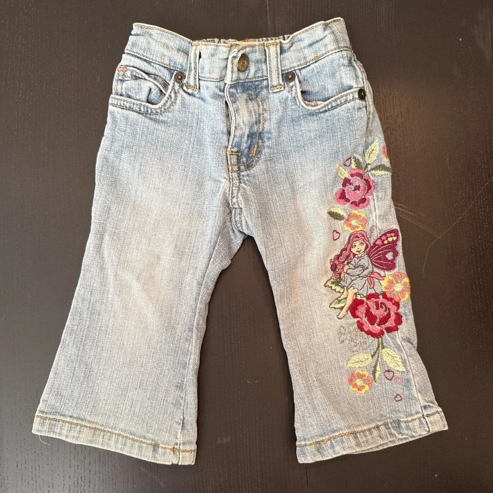 Y2K EST 1989 Childrens Place Toddler Girls 12 Mo. Embroidered Fairy Flare Jeans